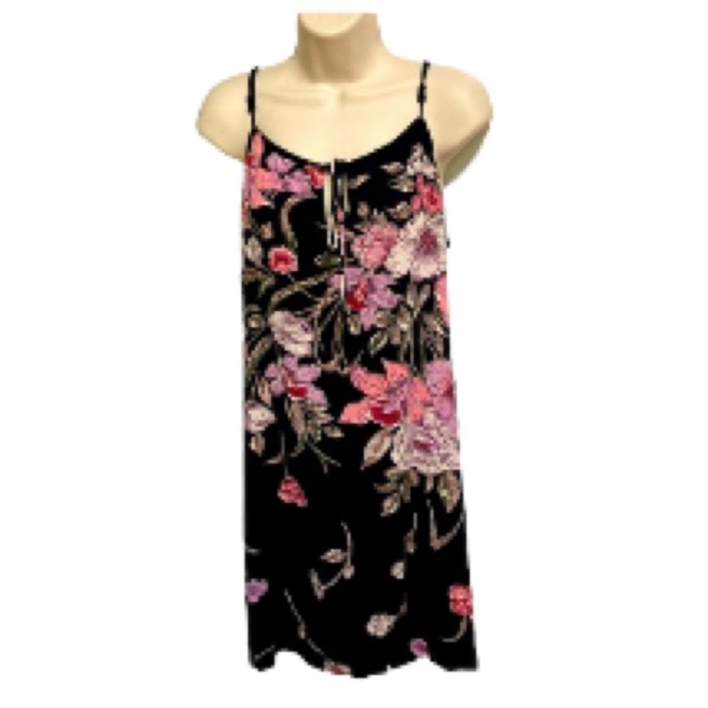Billabong Strappy Summer Dress Black with Pink Flowers Women's  Large